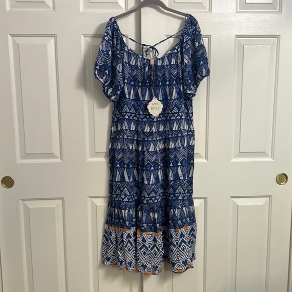 D8- NWT Knox Rose Blue White Pullover Midi Dress Boho Pockets MuuMuu Sz Medium - Picture 2 of 9